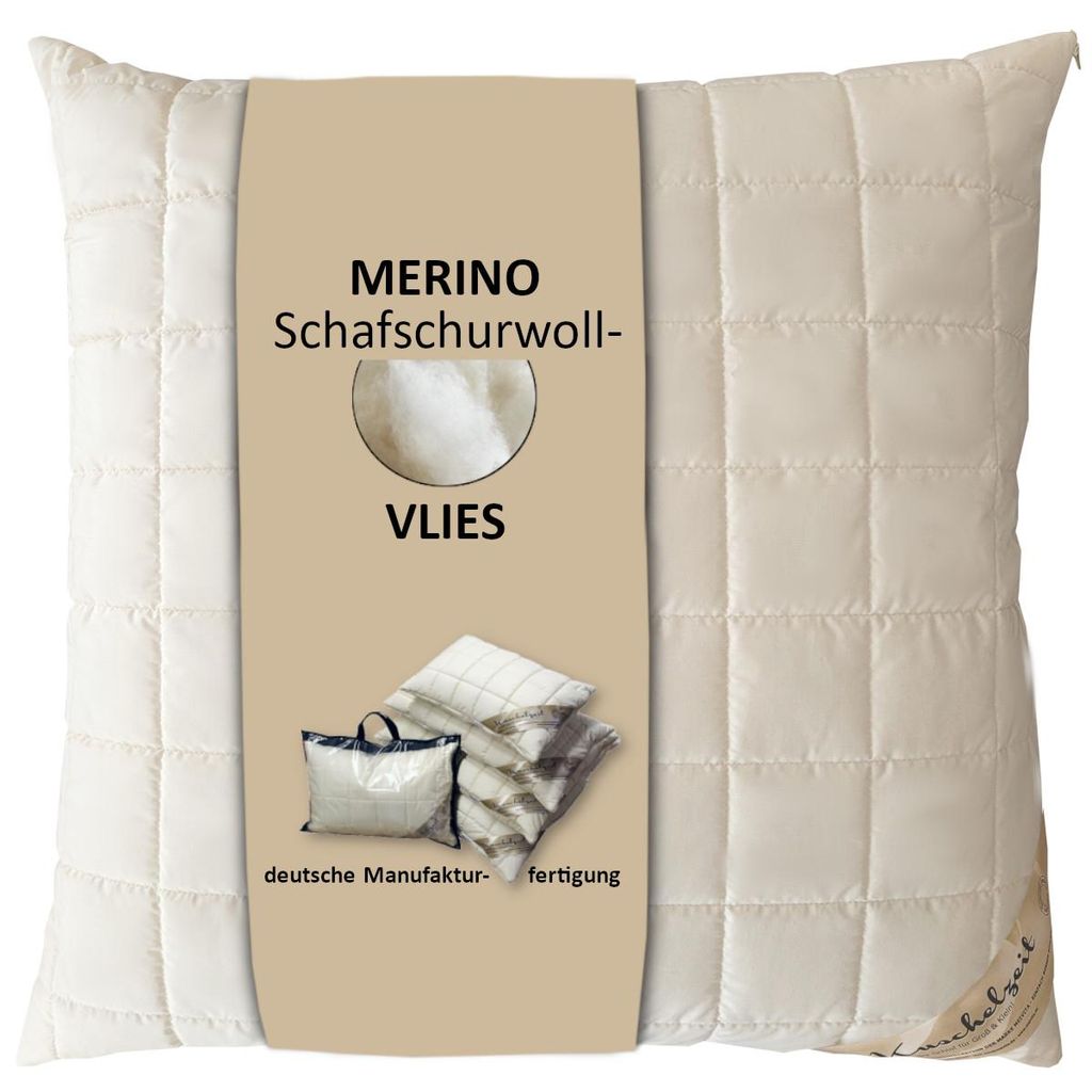 Merino Schafschurwolle Kopfkissen Kuschelzeit in 80x80 cm mit Wollvlies