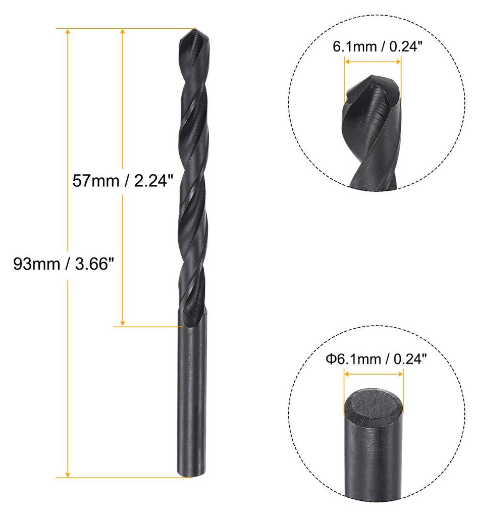 1 Stk 6542 Schnellstahl Spiralbohrer Metallbohrer Vollboden Schwarz Oxidbohrer 6.1mm 93mm