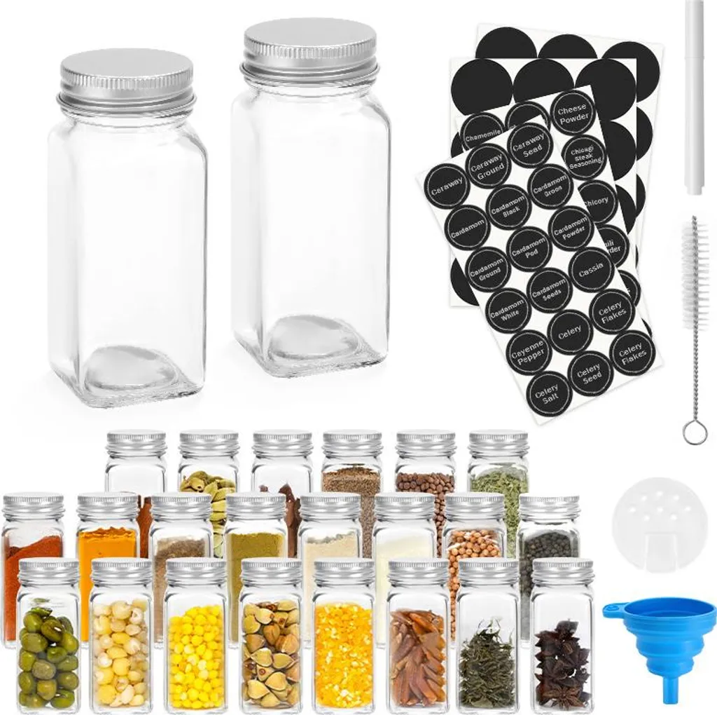 Contenitori Spezie Jayseuw 24pz Vetro 120ml con Kit Travaso Penna