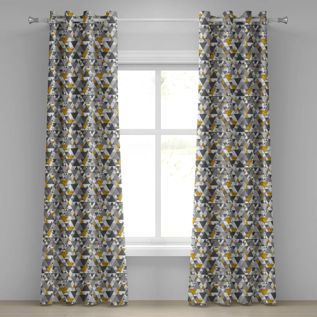 Paire de rideaux décoratifs 280x245 cm motif triangles gris et jaune