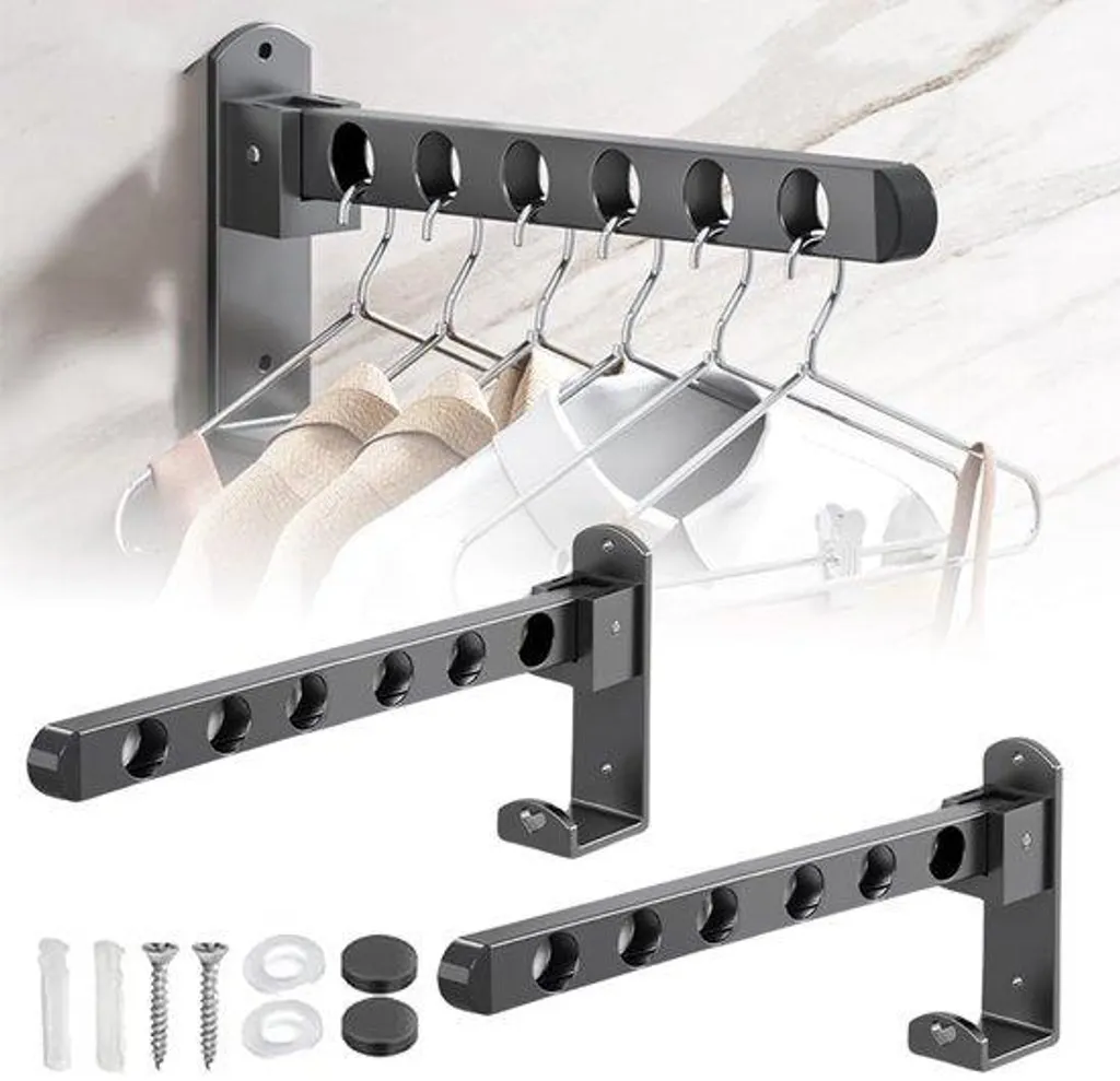Lot de 2 crochets à vêtements rabattables en aluminium pour balcon gris