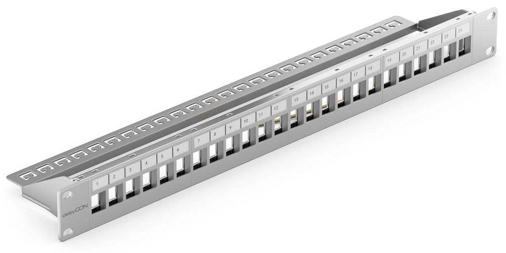 deleyCON 24 Port Patchpanel Patchfeld Modular für Keystone Module 1 HE 19" Zoll Rackeinbau Kompatibel CAT5 CAT6 CAT7 CAT8 LAN Netzwerk Verlegekabe...