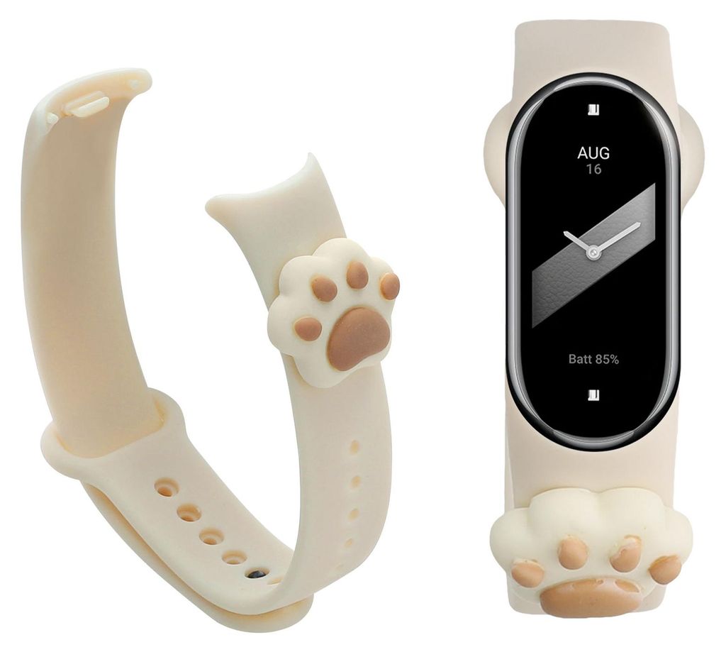 kwmobile Sportarmband kompatibel mit Xiaomi Smart Band 10 / Smart Band 9 / 8 Armband - Fitnesstracker Band aus TPU Silikon Katze Weiß