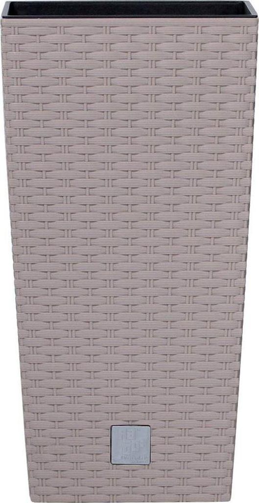 A tall, rectangular planter with a woven texture.