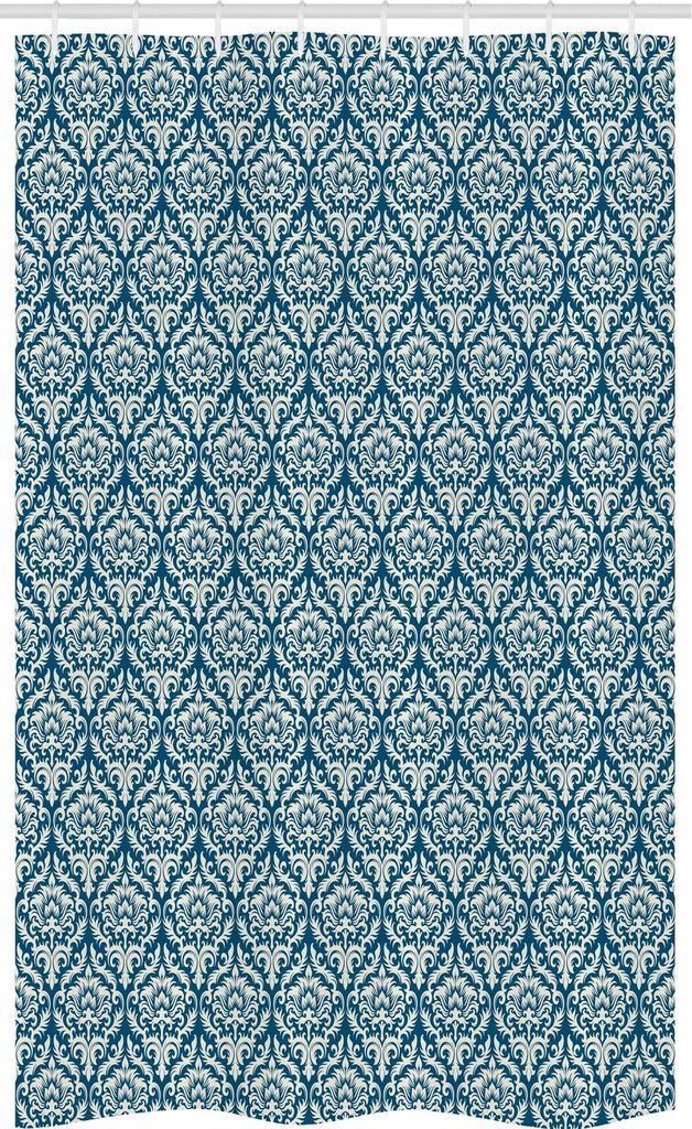 ABAKUHAUS viktorianisch Schmaler Duschvorhang, Retro Französisch Mode, Badezimmer Deko Set aus Stoff mit Haken, 120 x 180 cm, Marineblau Creme