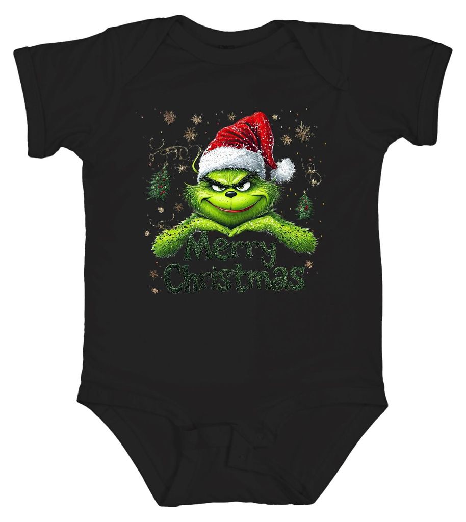 Grinch Merry Christmas Weihnachten Santa Hat Schneeflocke Geschenk Unisex Baby Body, Schwarz, 3/6