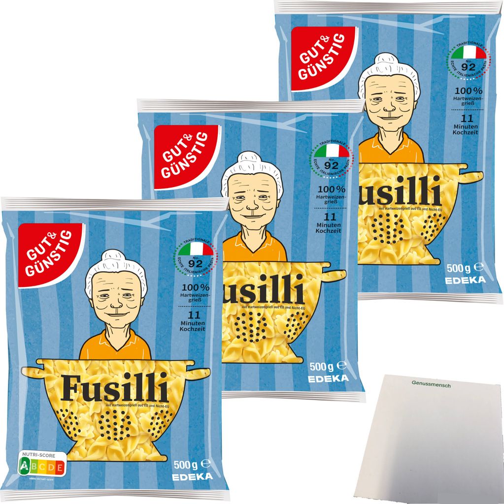 Gut & Günstig Nudeln Fusilli Pasta aus Italien 3er Pack Produktbild 