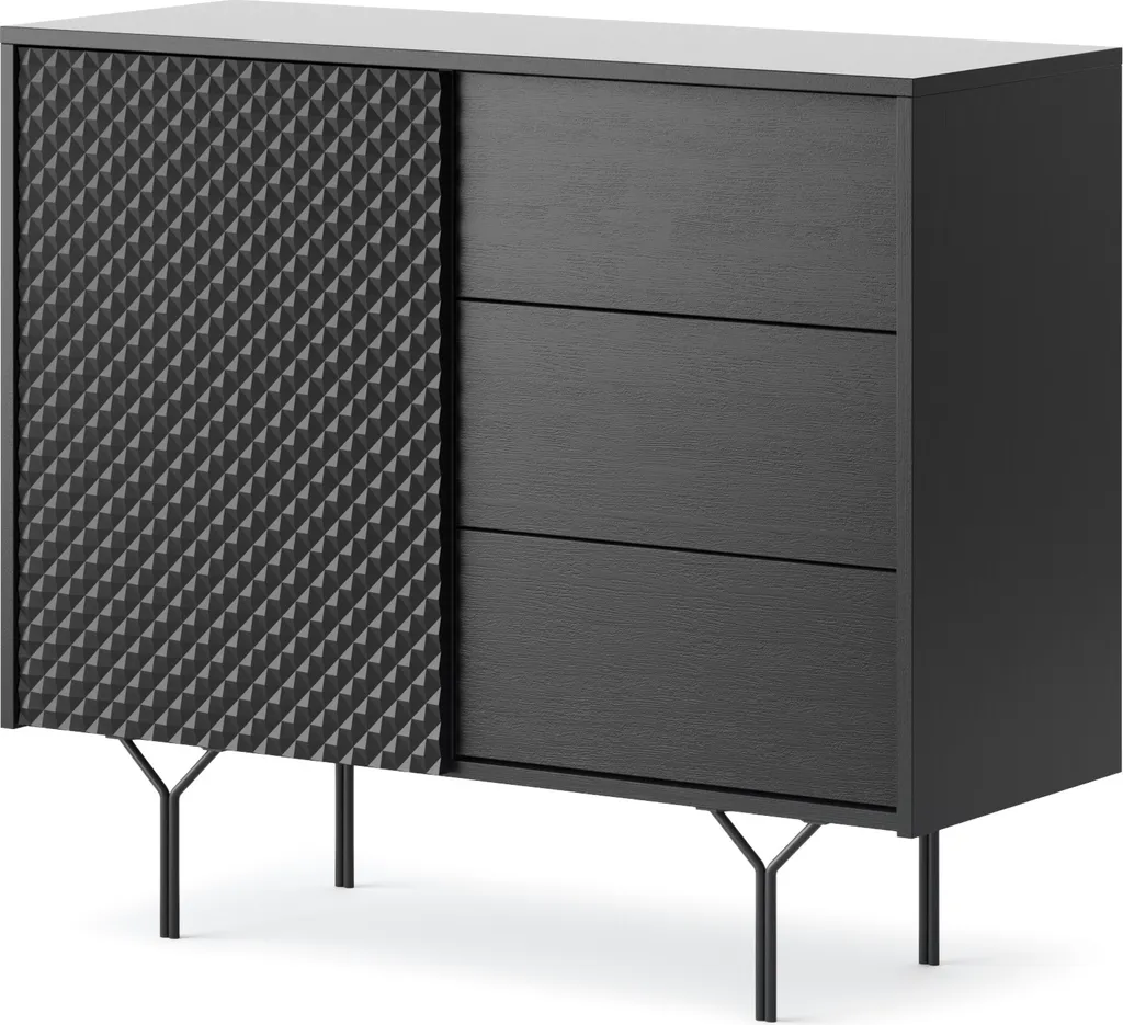 Commode gain de place 97 cm noir graphite 3 tiroirs pour ranger facile - 2