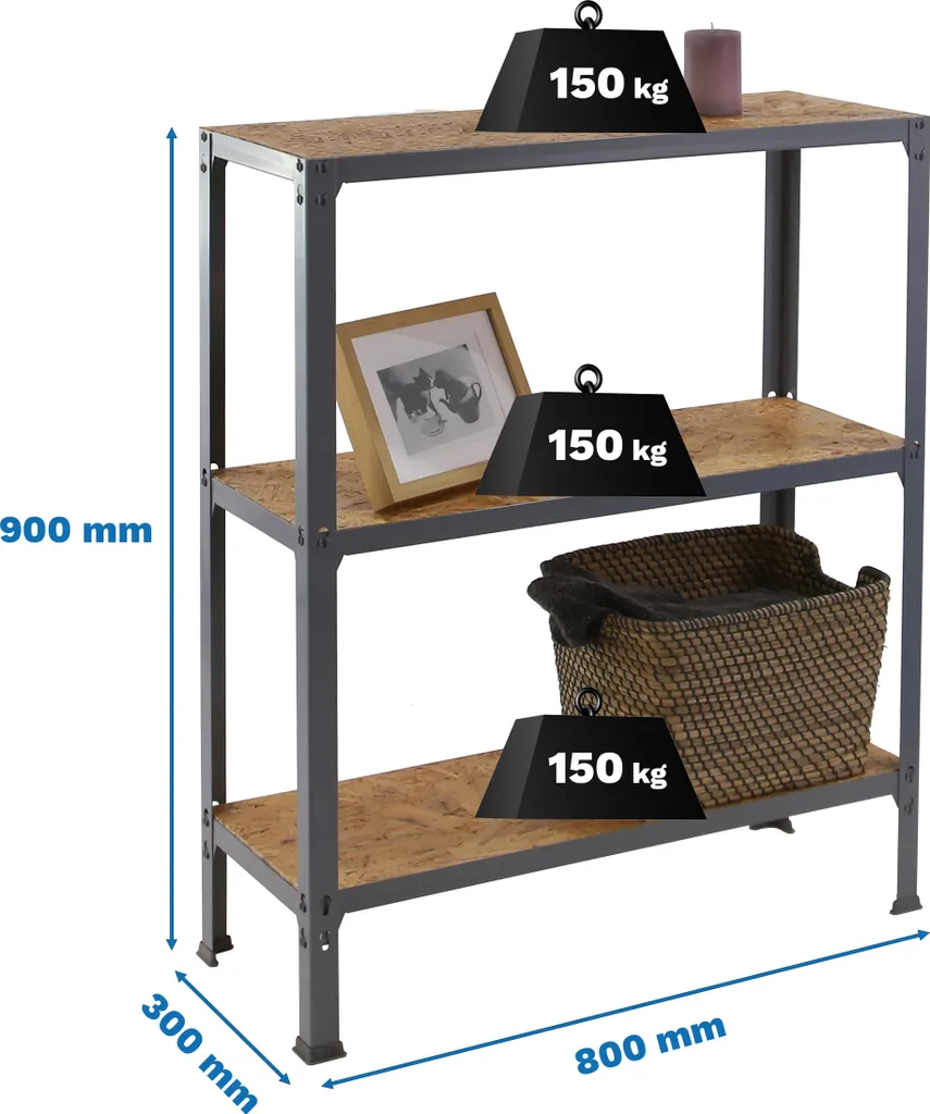 SIMONHOME CLICK WOOD MINI 3/300 CINZA/OSB Étagère Métal Résistante