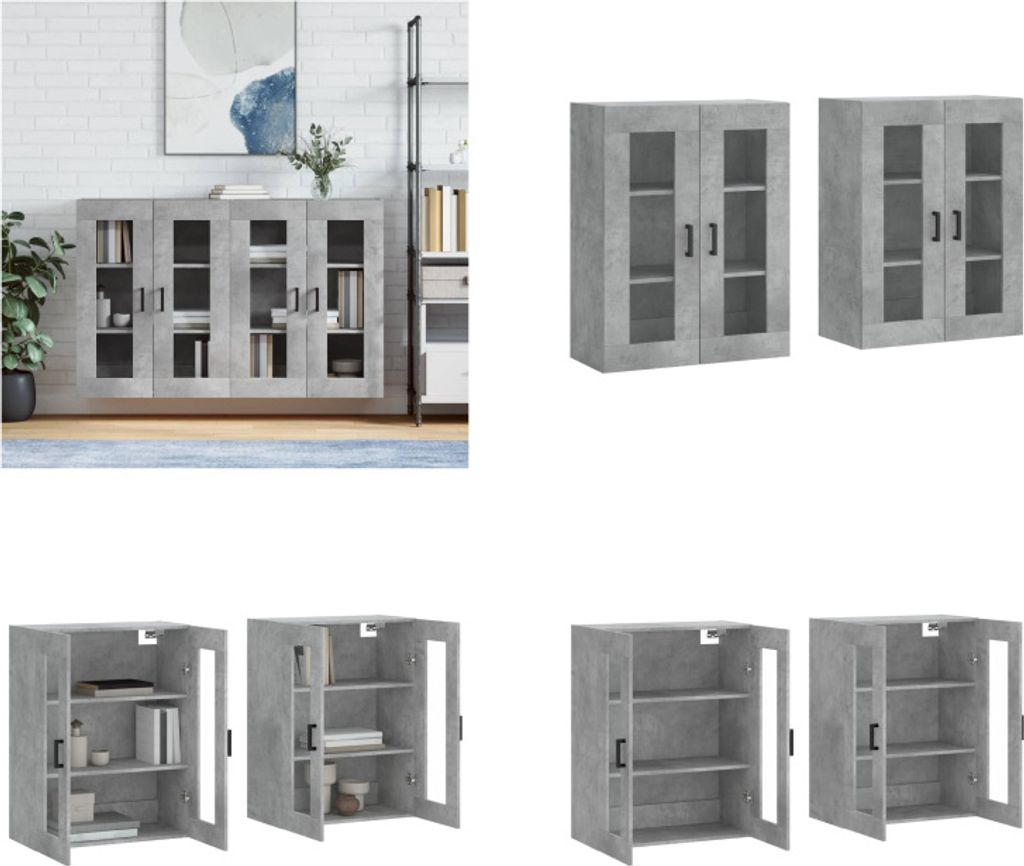 vidaXL Wandschränke 2 Stk. Betongrau Holzwerkstoff - Wandschrank - Wandschränke - Schrank - Lagerschrank