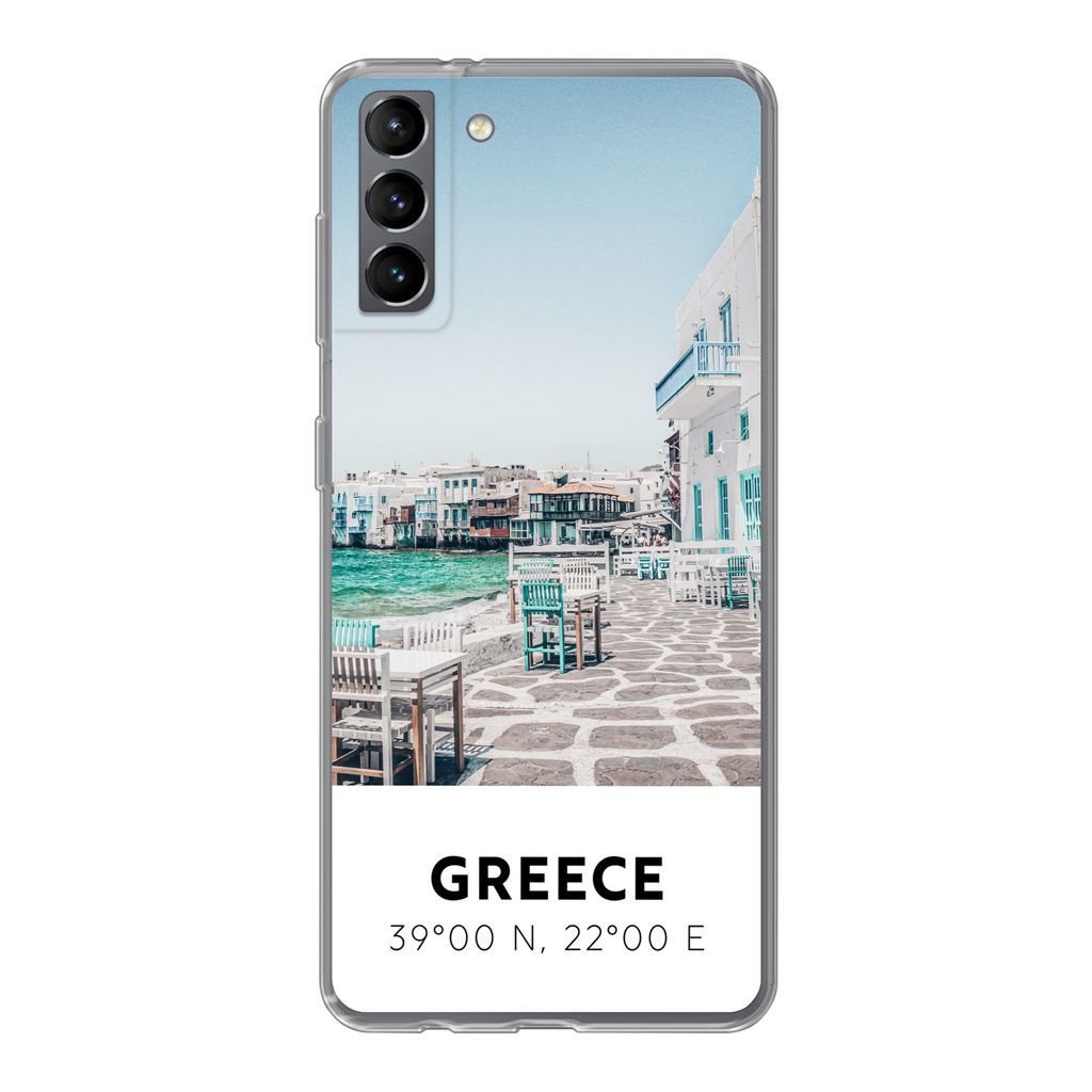 MuchoWow Handyhülle Schutzhülle Hülle für Samsung Galaxy S21 Plus Griechenland - Meer - Blau Silikon Softcase Handy Hülle - Handy-Tasche