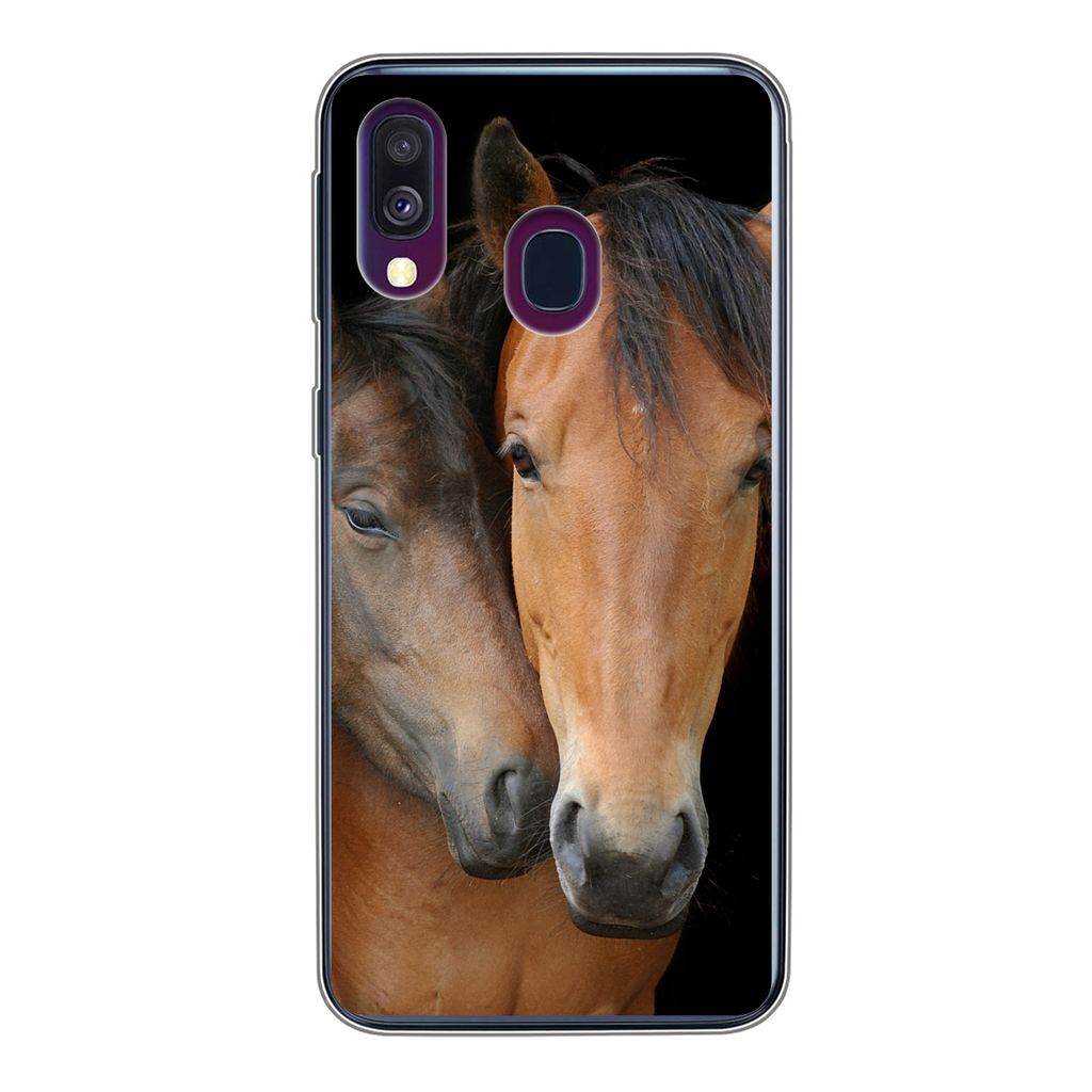 MuchoWow Handyhülle Schutzhülle Hülle für Samsung Galaxy A40 Pferde - Liebe - Braun Silikon Softcase Handy Hülle - Handy-Tasche
