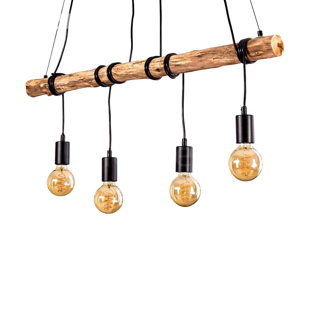 Quart »Quart« moderne Hängeleuchte aus Metall/Holz in Schwarz/Natur