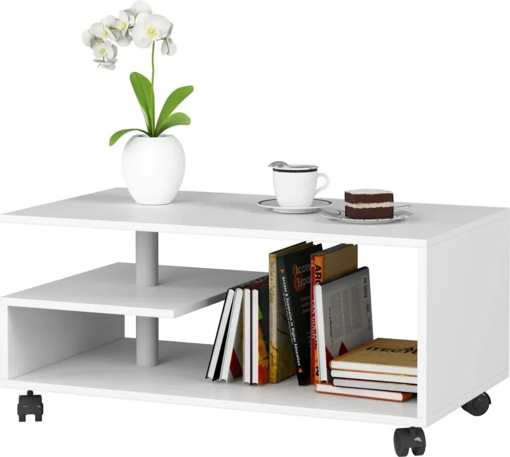 Table basse EMERION sur roulettes blanche - Modèle design et mobile - 3