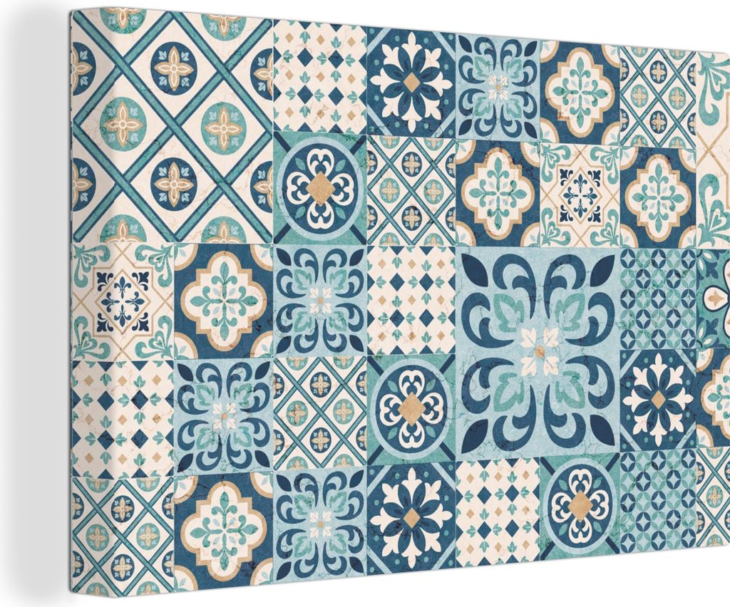 OneMillionCanvasses - Leinwandbilder - 140x90 cm, Blumen - Blau - Design - Fliese, Wandbilder Kunstdruck Wanddekoration - Foto auf Leinwand - Gem...