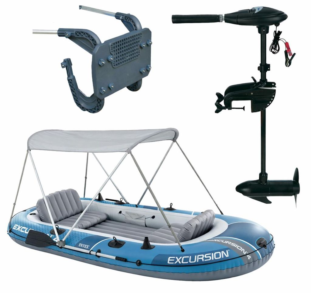 INTEX Schlauchboot Set Excursion 4 mit Motor Paddeln Pumpe Produktbild 