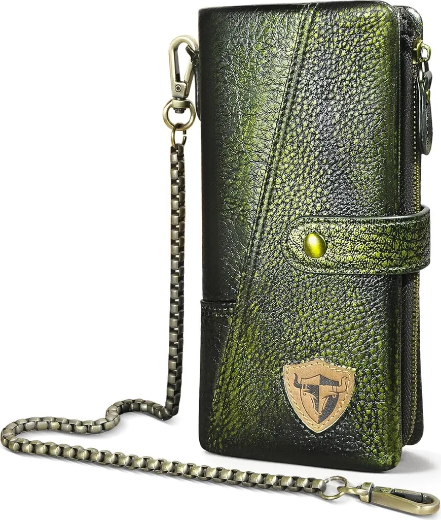 Portafoglio Biker lungo in Pelle Crazy Horse con Catena e RFID