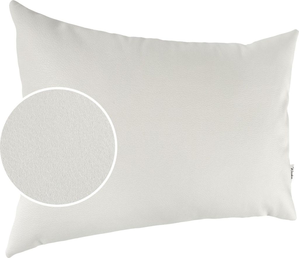 Dekokissen 30x50cm ohne Füllung KUMO atmungsaktive Kunstleder Kissenbezug Zierkissen Einfarbig Leder-Optik UNI Weiß