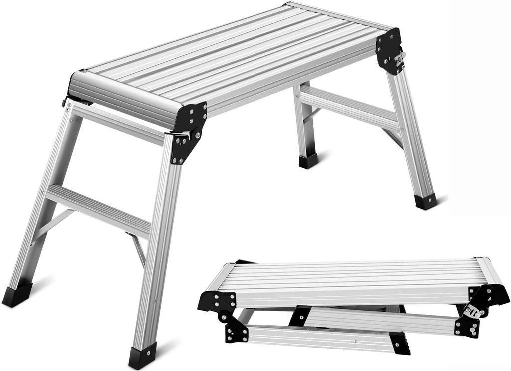 Alu Trittbank Arbeitsplattform Arbeitsbühne klappbar mit Anti-Rutsch Design, Stahl Klapptritt Trittleiter für Autowäsche, Klettern von Lastwagen...