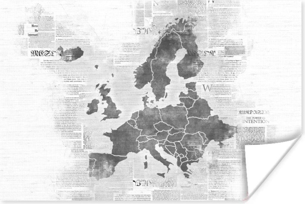MuchoWow Poster Eurocard auf Zeitungspapier - schwarz und weiß 180x120 cm - Fotoplakat