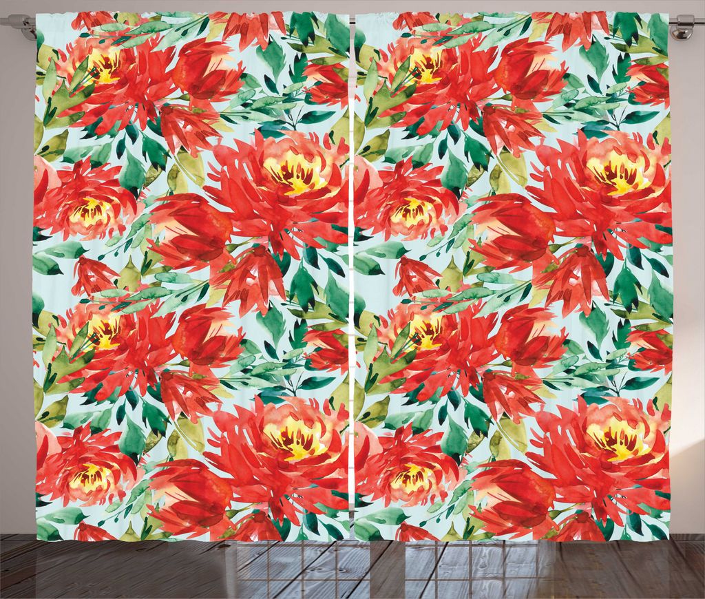ABAKUHAUS Blumen Rustikaler Vorhang, Spitz Petal Blumen, Wohnzimmer Universalband Gardinen mit Schlaufen und Haken, 280 x 225 cm, Blassblau Vermilion