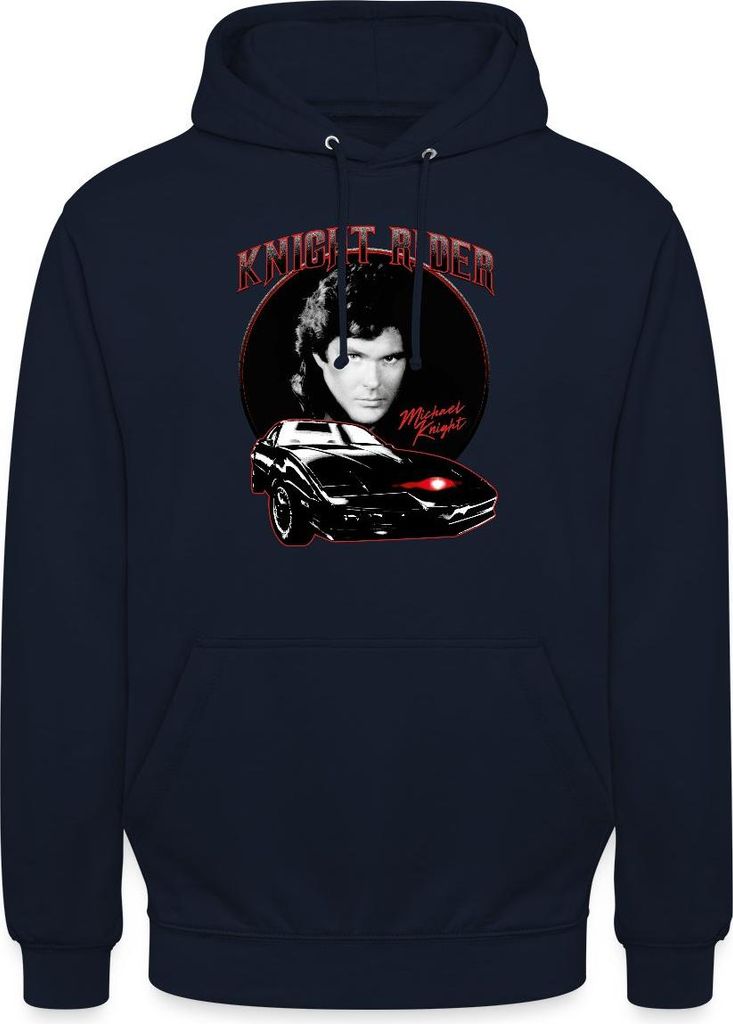 Spreadshirt Knight Rider KITT Und Michael Knight Uni Hoodie, L, Navy