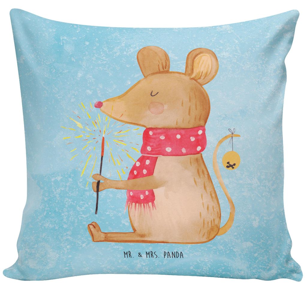 Mr. & Mrs. Panda Sofa Kissen Maus Weihnachten - Eisblau - Geschenk, kuschelkissen 40x40, Dekokissen, Weihnachtsgruß, Sofakissen, Mäuschen, Zierki...
