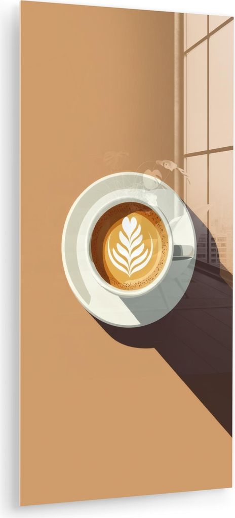 MuchoWow Glasbilder - Bilder auf Wandbild - Foto auf Glas Cappuccino - Tasse - Untertasse - Minimalistisch 40x80 cm Wanddekoration aus Glas - Acryl...
