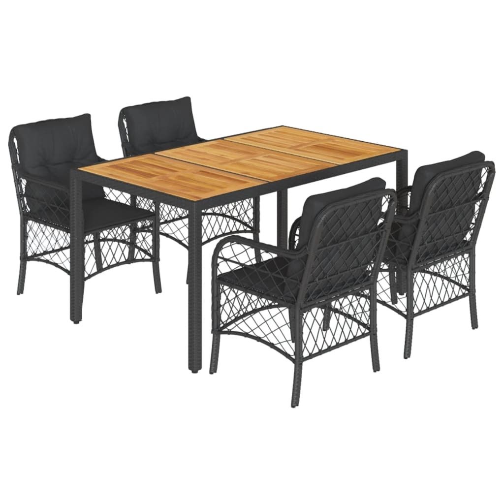 vidaXL 5-tlg. Garten-Essgruppe mit Kissen Schwarz Poly Rattan