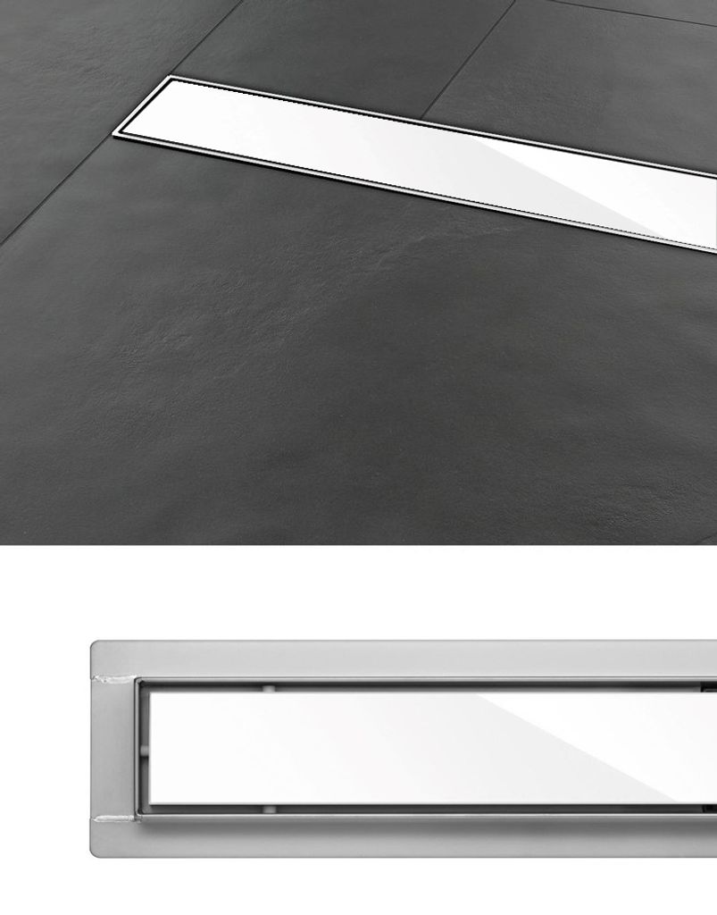 Duschrinne Bodenablauf Edelstahl / Hartglas 80 cm Duschablauf Flach Slim - Befliesbar Abflussrinne Ablauf Rinne