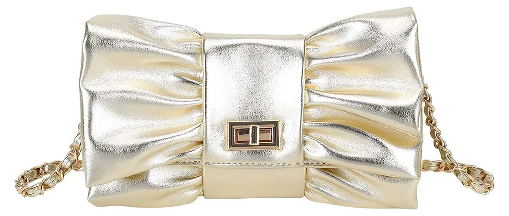 Pochette Dorée avec Nœud Design et Fermoir à Vis Sécurisé pour Soirée