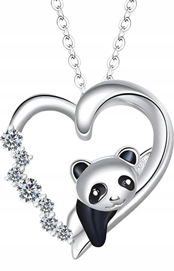 Collana d'argento con cuore di panda e zirconi, panda, argento 925