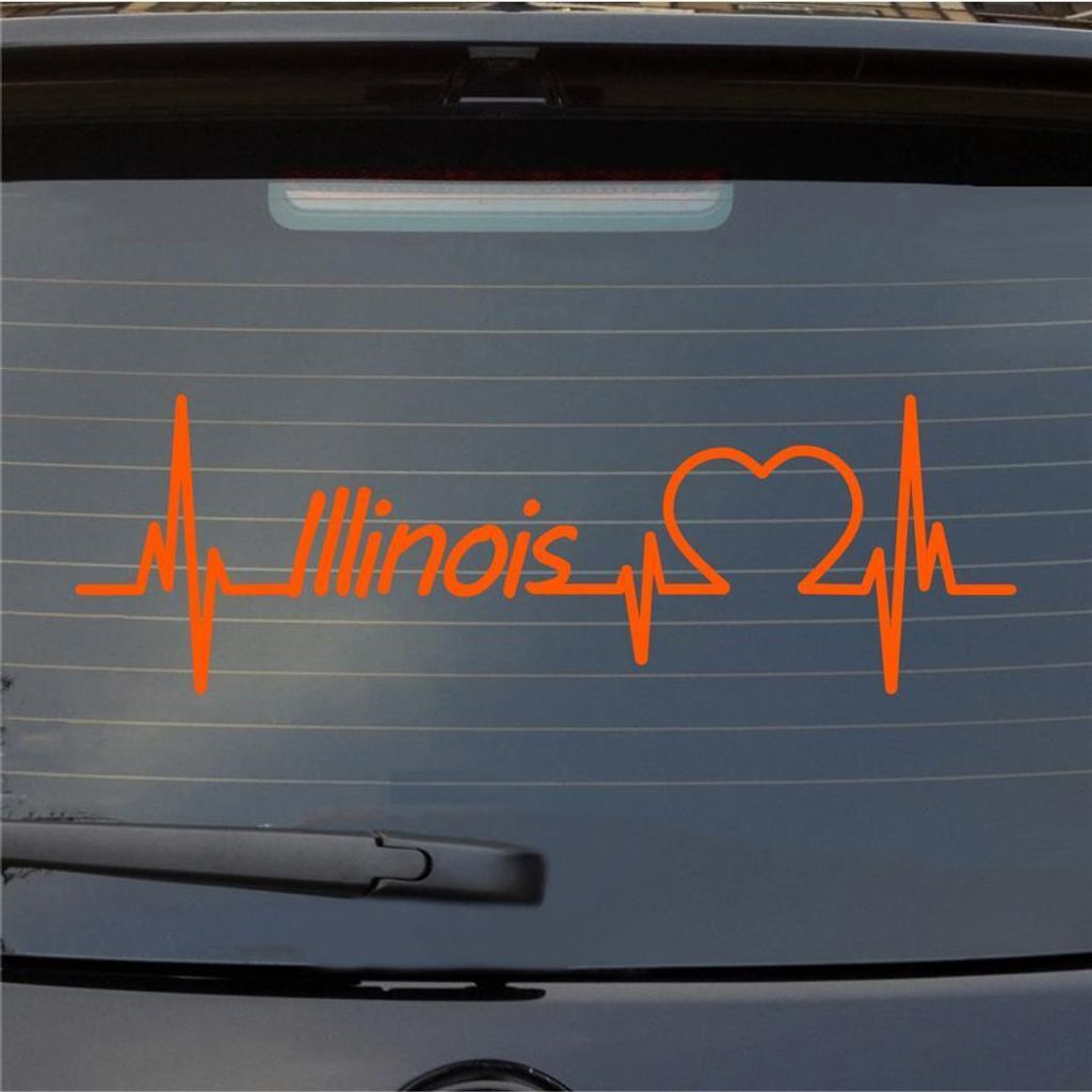 Heckscheibenaufkleber Illinois Herzschlag Puls Staat USA Liebe 55x17 cm Orange Auto Aufkleber Sticker