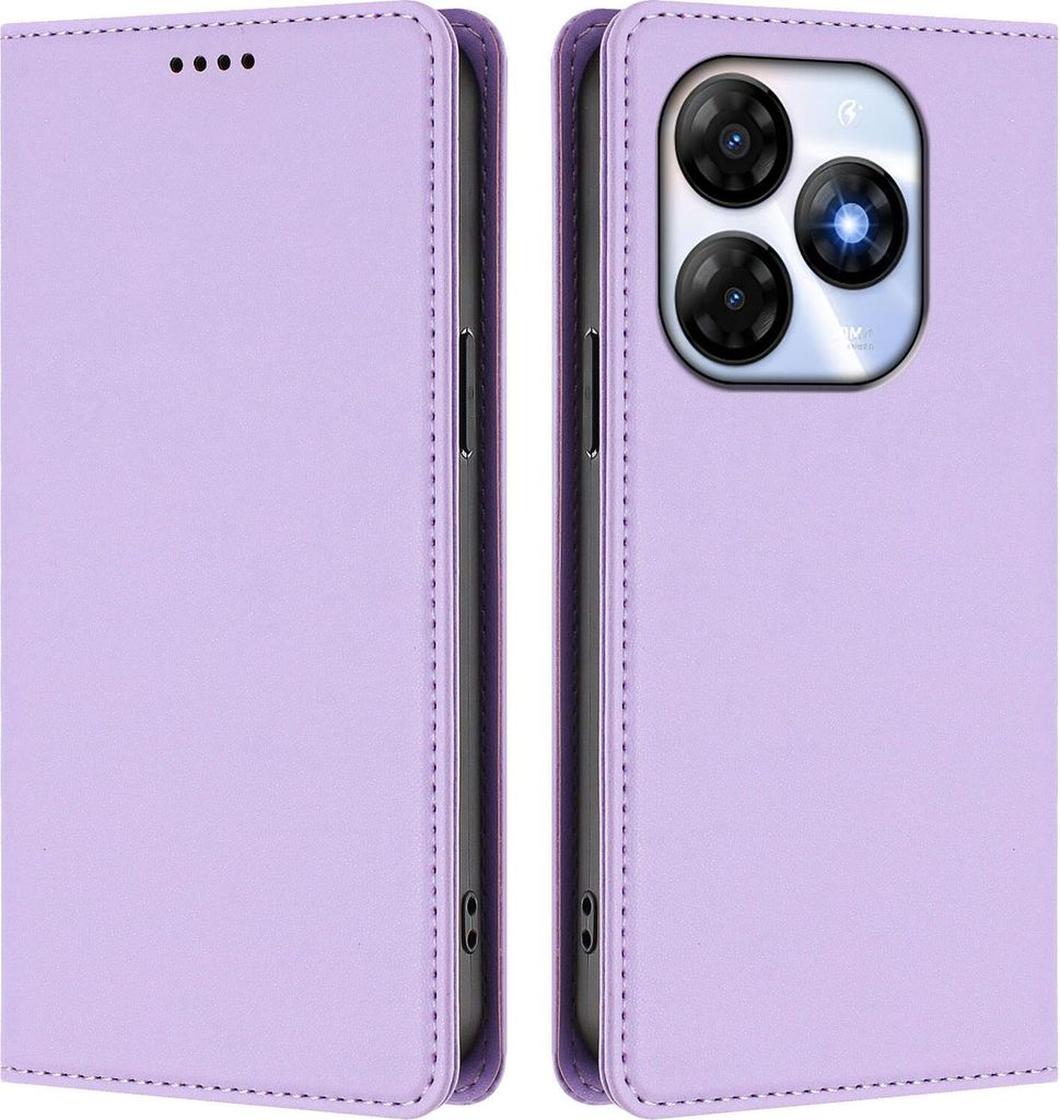 Handyhülle für itel P55 4G, Kunstleder Klapphülle Stoßfeste Magnetische Hülle mit Ständer Violett