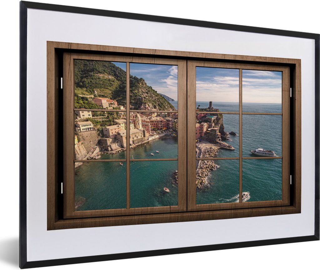 MuchoWow MuchoWow Gerahmtes Poster Durchsichtig - Fenster - Insel 60x40 cm - Poster mit zchwarzem Bilderrahmen - Schlafzimmer - Plakat in Rahme...