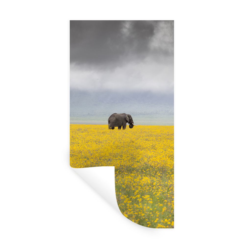 MuchoWow Wandtattoo Wandsticker Wandaufkleber Elefant - Blumen - Natur - Gelb - Tiere 60x120 cm Selbstklebend und Repositionierbar - Selbstkleben...