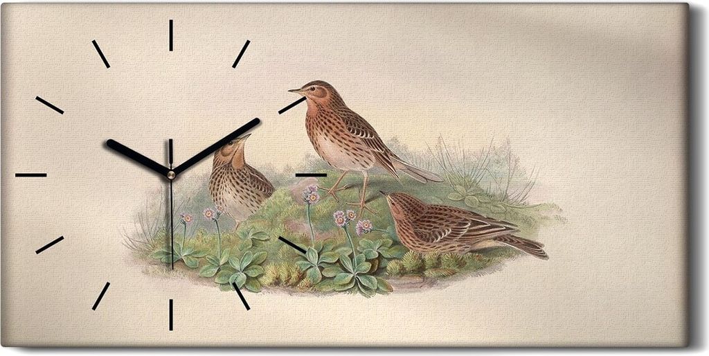 Wandbild Leinwand Bilder mit Uhr 60x30 Vögel Wild Tiere Zeichnung Kunst - schwarze Hände