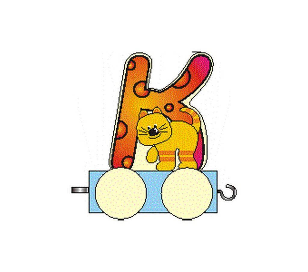 Holzdekoration Holzbuchstabe K auf Rädern BxLxH 50x30x70mm NEU