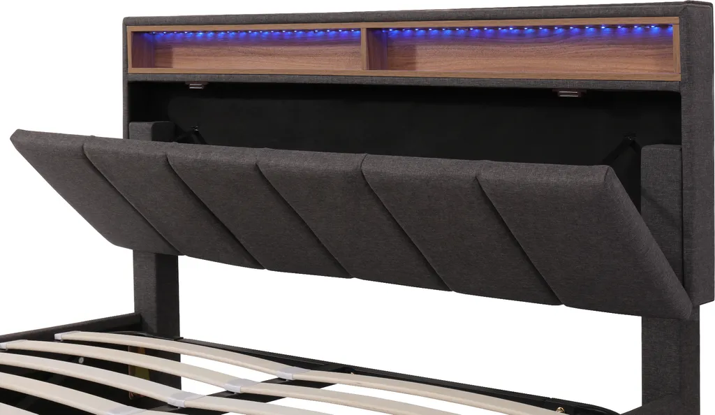 Lit Double 140x200cm Boxspring Hydraulique en Lin avec LED Design - 5