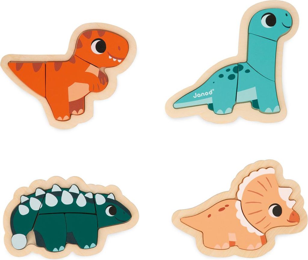 Janod Dino - Holz Dinosaurier Puzzle Set 4 SchwierigkeitsgradeHolz