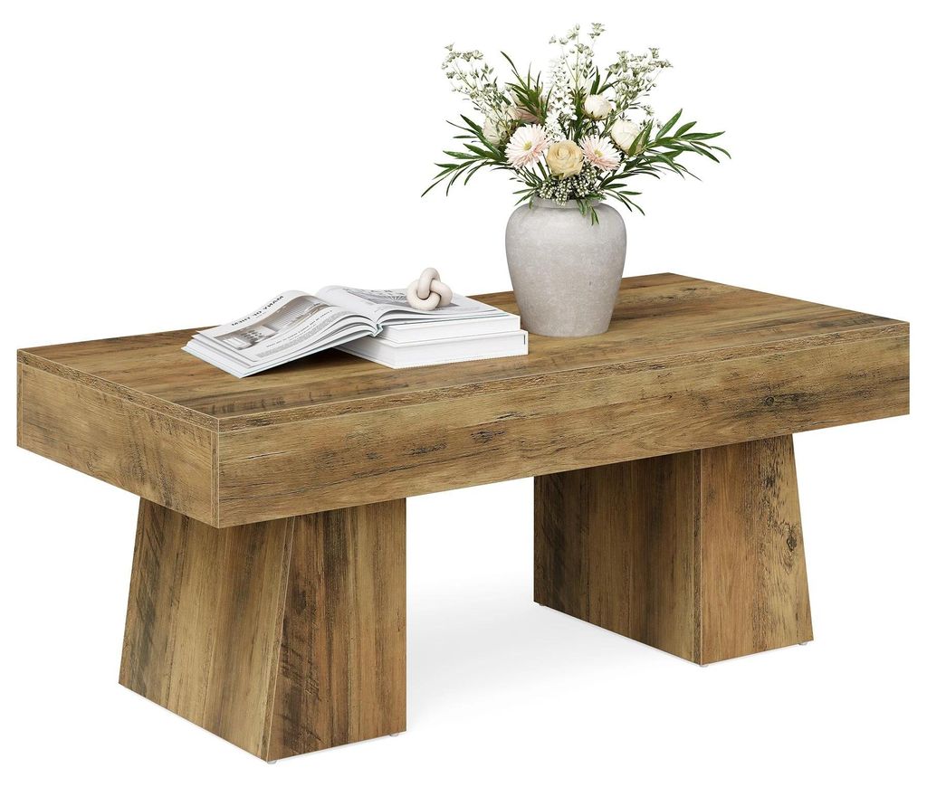 Vintage Couchtisch - Rechteckiger Holztisch 120x50x60 cm - Wohnzimmertisch - Niedriger Kaffee- und Teetisch - Dicke Bodenplatte - Dunkel khaki