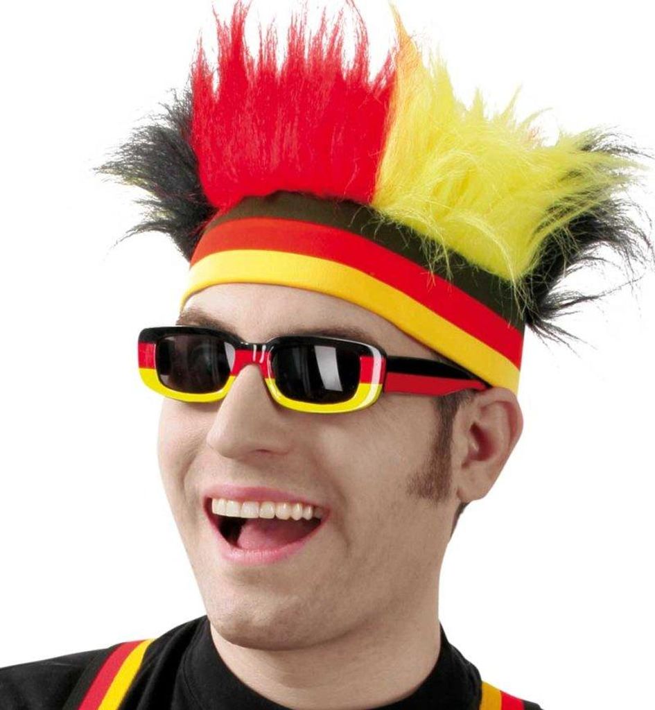 Stirnband FAN mit Haar, Accessoire Deutschland, Fußball, WM, EM, schwarz-rot-gelb
