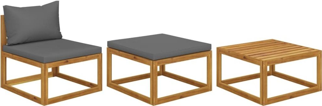 SYFAX 3-tlg. Garten-Lounge-Set mit Kissen Massivholz Akazie