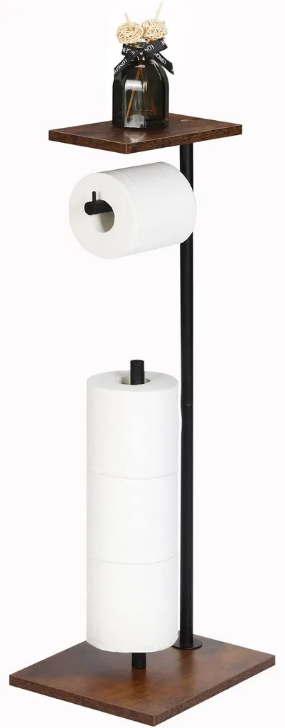 Serviteur de WC sur pied avec réserve de papier et étagère bois rustique