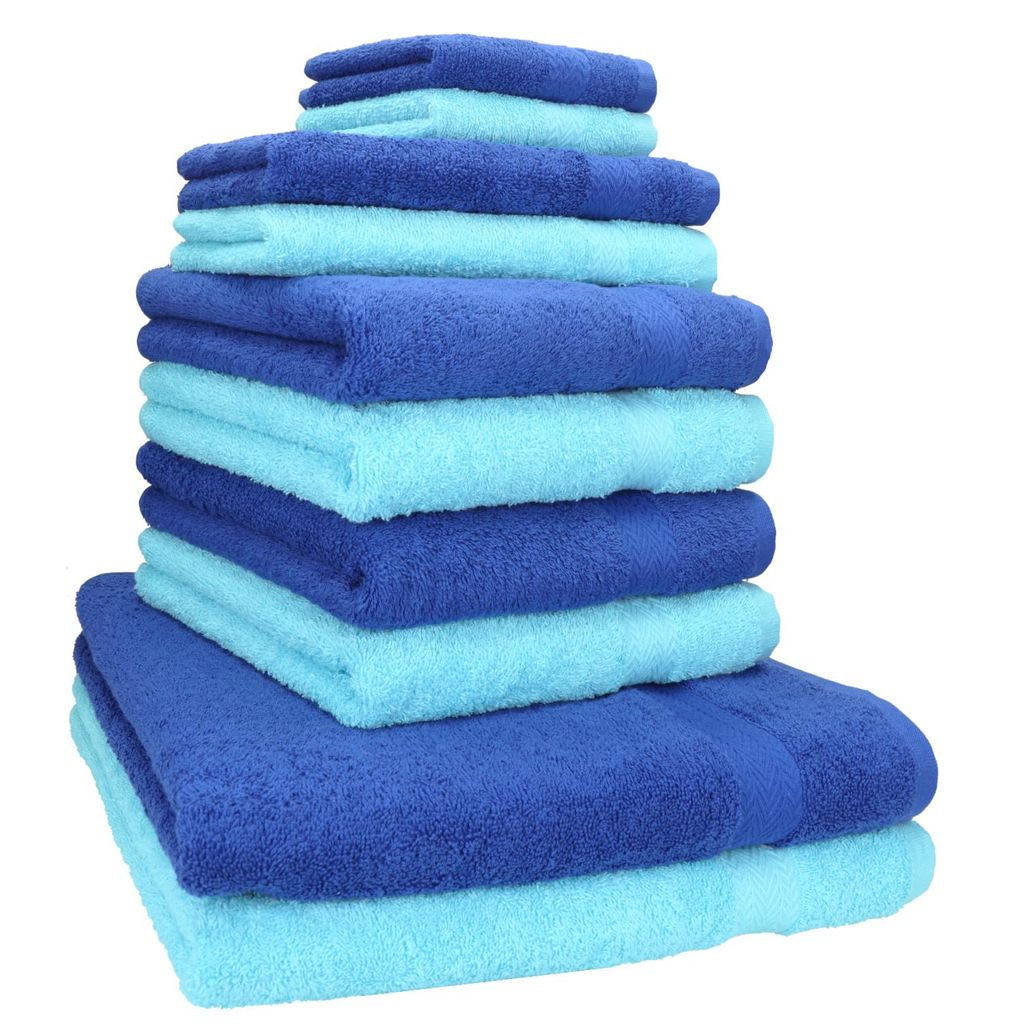 Betz 10-tlg. Handtuch-Set PREMIUM CLASSIC 2 Duschtücher 4 Handtücher 2 Gästetücher 2 Seiftücher Farbe: royalblau & türkis
