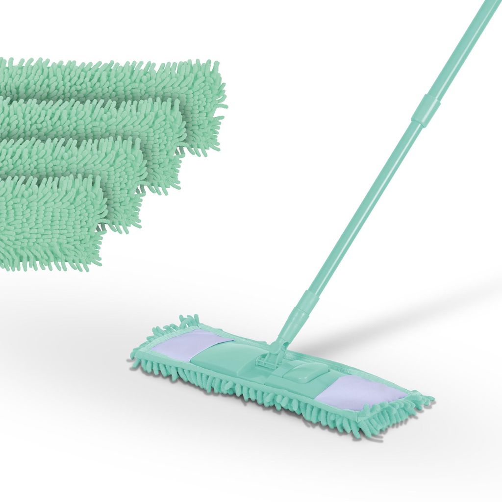 Bodenwischer Set ( Mint ) inkl. 4 Ersatzbezüge - Wischmopp mit Fußklick 360 Grad Gelenk für alle Ecken - Komfort Bodenreiniger Flachmopp Wischmopp