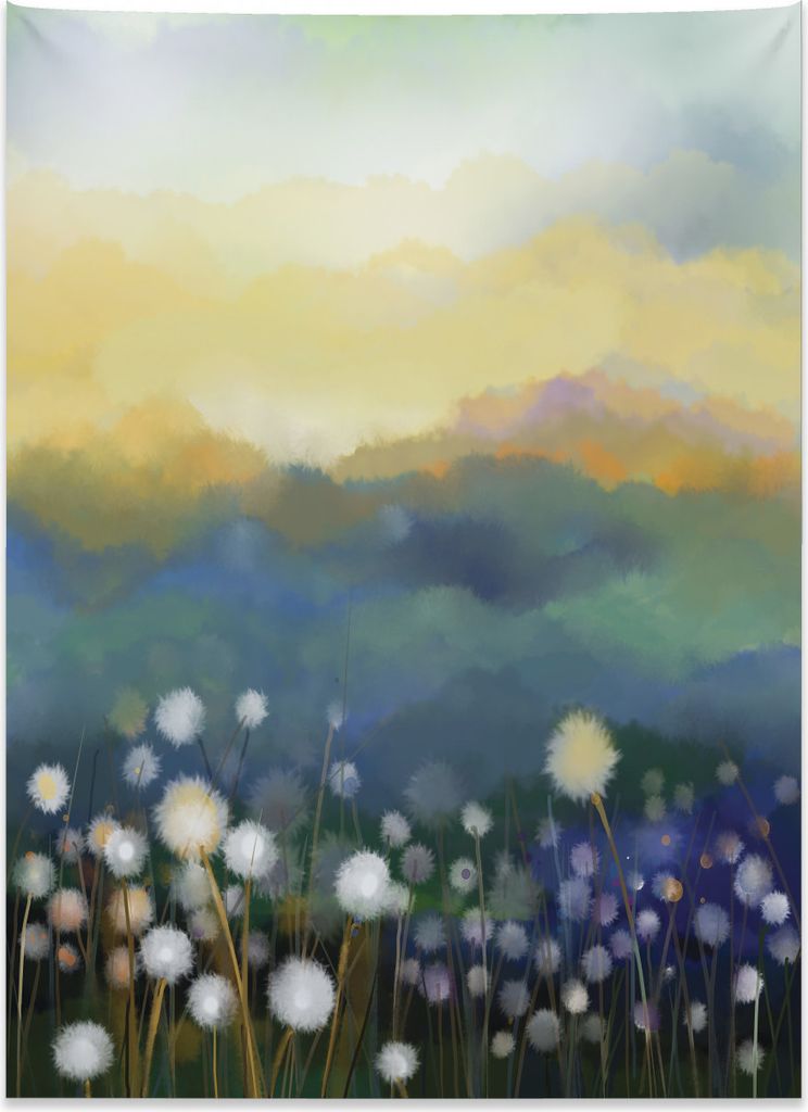 Abakuhaus Löwenzahn Wandteppich, Ölgemälde Flora aus Weiches Mikrofaser Stoff Kein Verblassen Klare Farben Waschbar, 110 x 150 cm, Mehrfarbig