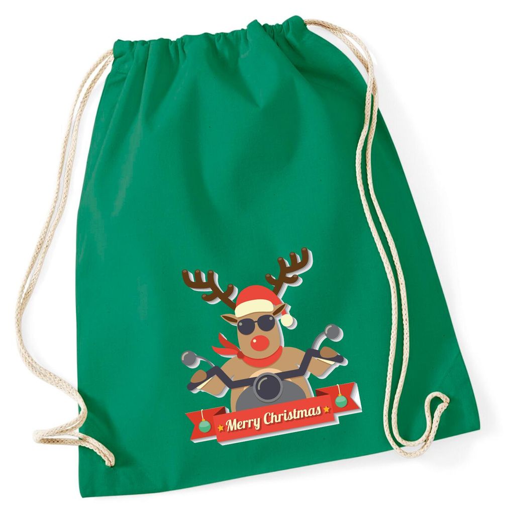 Huuraa Turnbeutel Cooles Rentier Rudolph 12 Liter Kelly Green Baumwolle Rucksack Geschenkidee