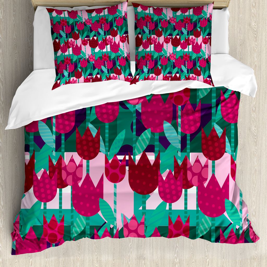 ABAKUHAUS Blumen Bettbezug, Abstrakte Tulpen Blumen, Milbensicher Allergiker geeignet mit Kissenbezügen, 155 cm x 220 cm - 80 x 80 cm, Jade-Grün ...