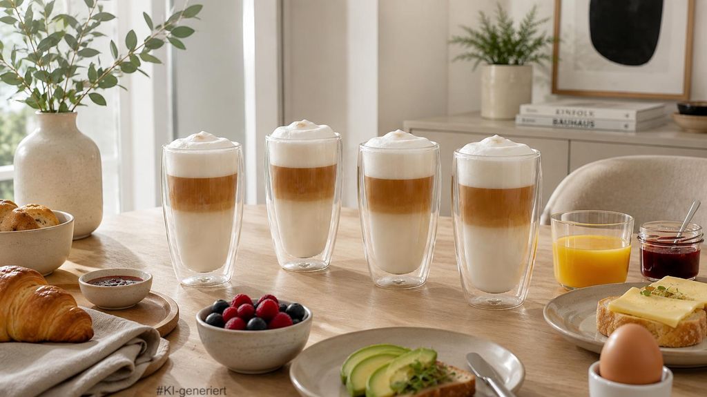 Latte Macchiato-Gläser 400ml Doppelwandig isolierglas Extra lang warmhaltend Maße ≈9 x 14cm (4 Stück)